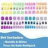 Townley Girl 96 PC Press- On Nails Set, Glitter and Glam, False Nails Set for Tweens with Pre-Glue Full Cover Acrylic Nail Tip Kit, Great for Gifts, Parties, Sleepovers and Makeovers