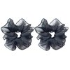 2 Pack Shiny Fluffy Dance Bun Organza Hair Scrunchies for Womens Bun Covers Headdress Ties Ponytail Bun Holders Hair Donut for Performance,Dance,Cheer,Party Favors (Black)