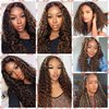 Lovenea Deep Curly 13x4 Lace Front Human Hair Wig 18 Inch FB30 Highlight Lace Front Wigs Pre Plucked Human Hair Wigs with Baby Hair 180% Density Natural Hairline (18 Inch)