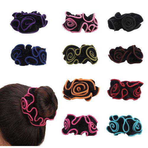 10 Pack Satin Hair Scrunchies Lace Flower Hair Ties Floral Headbands Ponytail Holder Floral Hair Bobbles Velvet Scrunchy for Women (10 Colors Pack)