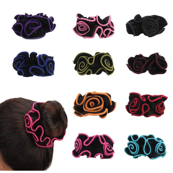 10 Pack Satin Hair Scrunchies Lace Flower Hair Ties Floral Headbands Ponytail Holder Floral Hair Bobbles Velvet Scrunchy for Women (10 Colors Pack)