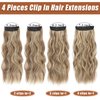 Dorsanee Clip in Hair Extensions 20 Inch 4pcs Ash Brown Mixed Ash Blonde Long Wavy Highlight Synthetic Hair Extensions Double Weft Hairpiece for Women