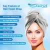 KEEPOZ Hair Towel Wrap Quick Dry 100% Cotton Super Absorbent Turban Head Wrap for Women with Button, Non Microfiber Anti Frizz Hair Products, Hair Cap for Curly, Long & Thick Hair (Grey Check, 2 Pcs)
