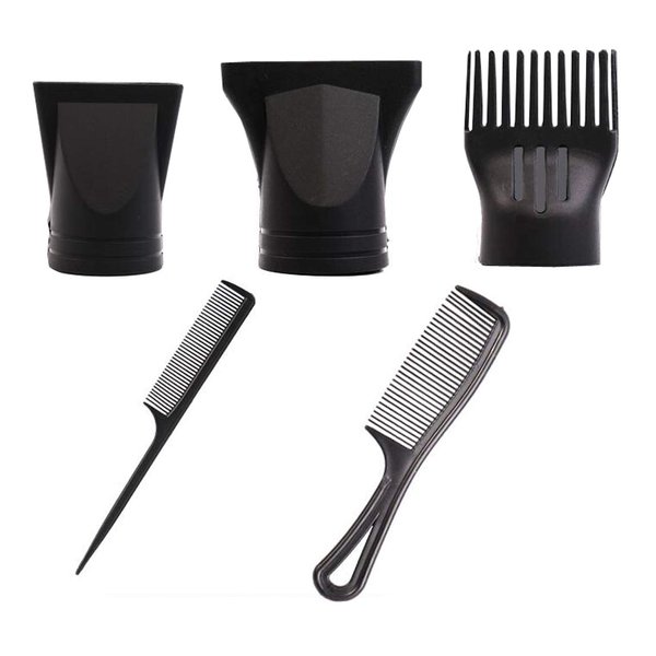 5PCS Black Stylish Professional Plastic Hair Dryer Nozzle Replacement Set Portable Blow Flat Nozzle Brush Attachments Hairdressing Styling Tool For Barber Salon