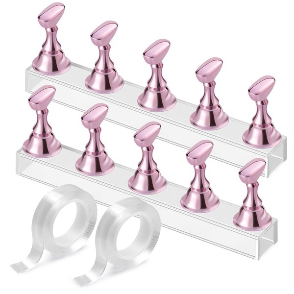Etercycle Nail Stand Acrylic Nail Art Display Stand Practice Nail Holder for Painting Nails Magnetic Practice Stands with Double-sided Tape For Home DIY Salon Supplies (Pink)