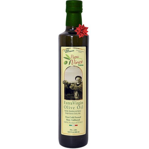 Papa Vince extra virgin olive oil - first cold pressed, family-owned, delicate peppery finish, unfiltered, unrefined, single estate, Sicily, Italy. Perfect cheese baskets gifts