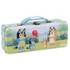 The Tin Box Company Bluey Pencil Box with Handle Clasp & Hinge, Model: 479407-12, Pencil Box with Handle, 8-3/8 x 3-3/8 x 2-1/4"D with hinge and clasp