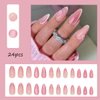 Pink Gradient Press on Nails - Pink Flower Stereoscopic Embossed Tip French,Medium Fake Nails Kit with 24 Nails,24pcs jelly glue stickers,1pcs mini nail file,1pcs wooden stick （Nails for Women Girls）