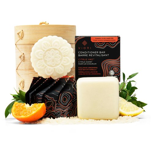 Viori Rice Water Shampoo and Conditioner Bar Set - Citrus Yao Shampooand Conditioner Bar, Bamboo Holder - Sulfate-Free, 100% Vegan, Organic, Natural Ingredients, Best for Normal to Oily Hair