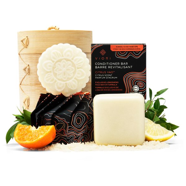 Viori Rice Water Shampoo and Conditioner Bar Set - Citrus Yao Shampooand Conditioner Bar, Bamboo Holder - Sulfate-Free, 100% Vegan, Organic, Natural Ingredients, Best for Normal to Oily Hair