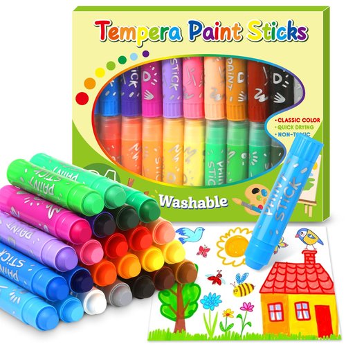 Jumlys 24 Colors Tempera Paint Sticks, Washable Paint Sticks for Kids and Toddlers, Perfect Art and Craft Supplies for Painting and Coloring, Suitable for Paper, Canvas and Stone