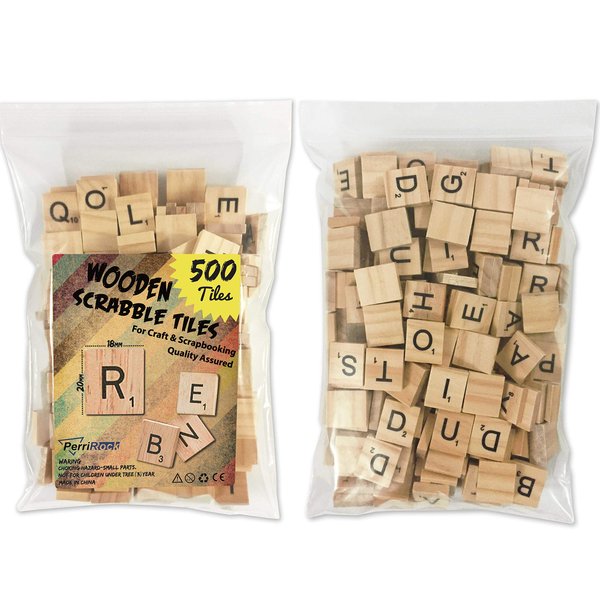 PERRIROCK 500 Pcs Wood Scrabble Tiles - Scrabble Letters - 5 Complete Sets - Wood Tiles - Great for Crafts, Letter Tiles, Spelling by Clever Delights