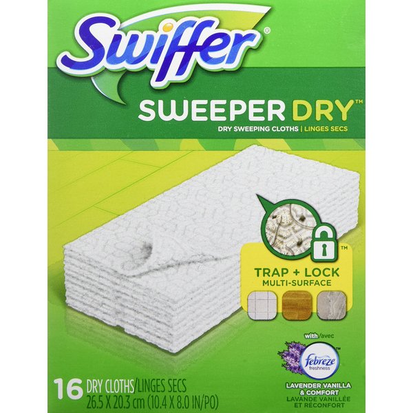 Swiffer Sweeper Dry Sweeping Pad Refills, Febreze Lavender Vanilla and Comfort Scent, 16 ct