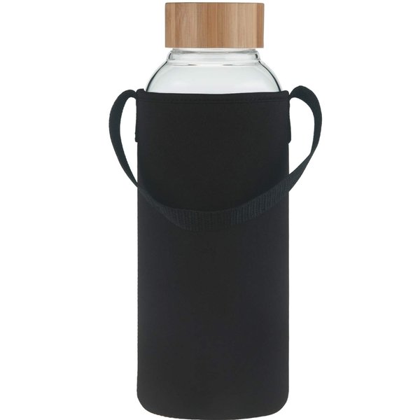 Ferexer 48 oz Sports Borosilicate Glass Water Bottle with Bamboo Lid with Neoprene Sleeve