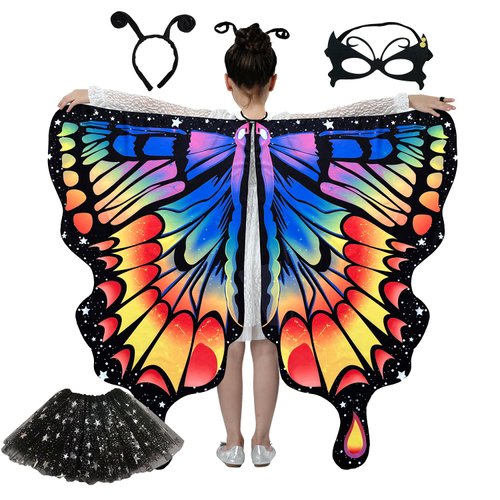 WhiteUniQoon Butterfly Costume Halloween Costumes for Girls Kids, Butterfly Wings Costume Cape Shawl for Girls Fairy Wing, 011