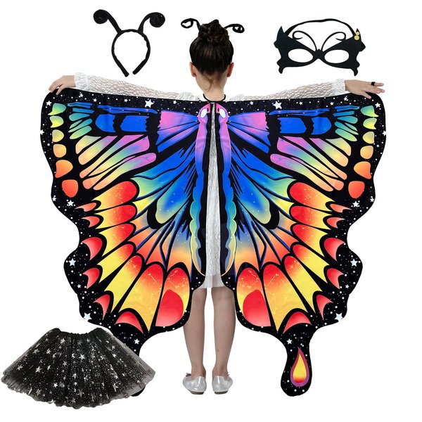 WhiteUniQoon Butterfly Costume Halloween Costumes for Girls Kids, Butterfly Wings Costume Cape Shawl for Girls Fairy Wing, 011