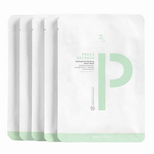 ZitSticka Sheet Masks for Face Skincare - 5pack Press Refresh - Exfoliating & Hydrating Sheet Mask for Dry & Sensitive Skin - Soothe Breakouts & Acne-Prone Skin - Beauty Facial Skin Care for Woman