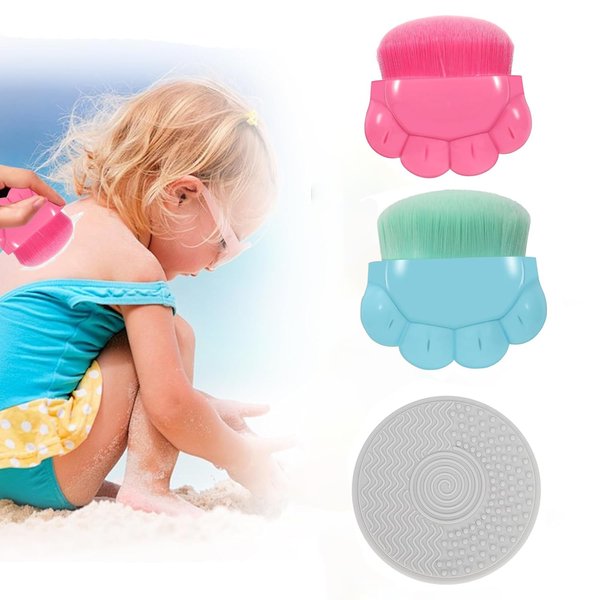 2 Pack Kids Sunscreen Applicator, Sunblock Buddy Brush with Protective Case, Sun Lotion Applicator Sun Cream Brush Set with Brush Cleaning Pad, Sun Cream Brush for Cream or Flawless Powder Cosmetics