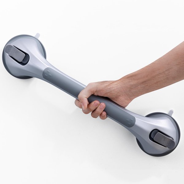 TAILINK Shower Grab Bar Suction Cup 16 inch, Grab Bars for Shower and Bathroom, Shower Safety Handle for Elderly and Seniors, Removable & Reusable Waterproof Bathtub Handrail No Drilling, Silver