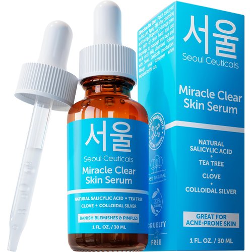 SeoulCeuticals Korean Acne Serum, Skin Care Treatment for Acne Prone Skin - Rapid Action Salicylic Acid, Tea Tree & Clove For Even Skin Tone 1oz