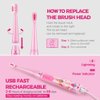 Vekkia Sonic Rechargeable Kids Electric Toothbrush, 3 Modes with Memory, Fun & Easy Cleaning, 24000 Strokes, IPX7 Waterproof, 2-Min Timer for Age 5+, 4 Soft Bristles(Pink)