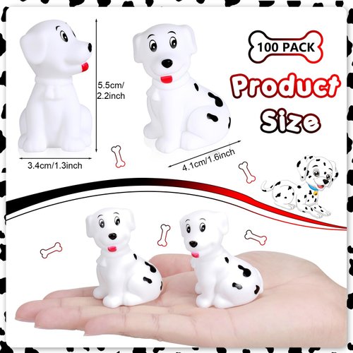 Poen Rubber Dalmatian Dog Bath Toys Bulk Mini Dalmatian Figures Float Squeaky Toys for Baby Shower Birthday Party Cake Decoration 100th Day of School Gift, 2.2 x 1.6 x 1.3 Inches(50 Pcs)