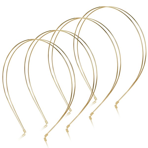 Vin Beauty 4 Pcs Metal Thin Double Headbands Row Wire Headband for Women Bridal Headband Hair Hoop Wedding Hair Band Elastic Metal Hairband for Women Girls (Gold)