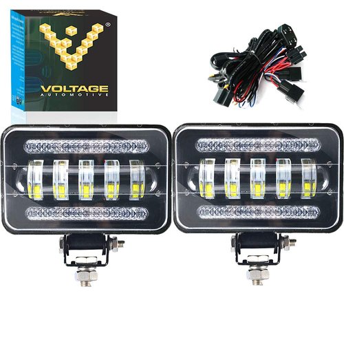 Voltage Automotive LED 4x6 Inch Dual Function Daytime Driving Light 6000K Off-Road (2 Pack + 1 Harness)
