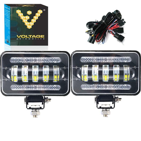 Voltage Automotive LED 4x6 Inch Dual Function Daytime Driving Light 6000K Off-Road (2 Pack + 1 Harness)