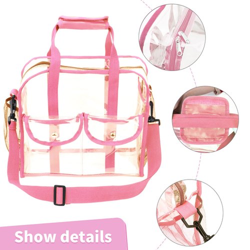 MOFASVIGI Clear Bag Stadium Approved, Waterproof Transparent See Through Tote Bag for Work, Sports Games,Concerts -12 x12 x6 (Pink)