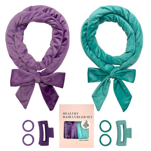 ZILAMPU Hairband, 8 PCS No Heat Curling Rod Headband for Women Girls Long Wave Curl, Soft Hair Curler to Sleep In Overnight Curls, Includes Hair Clip & Elastic Hair Ties, Gifts Set