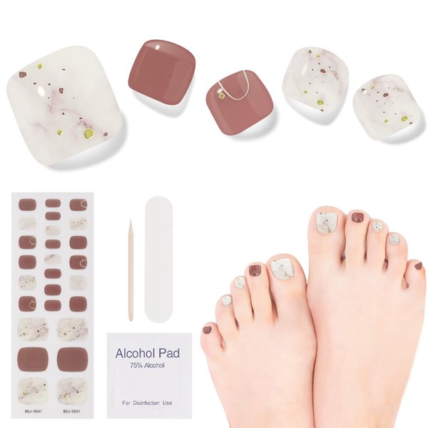 DUKASOU Semi Cured Gel Pedicure Strips, 26pcs Gel Toenail Stickers Full Nail Wraps DIY Decorations Birthday Party Favor Gifts, includes Prep Pads, Nail File & Wood Stick (Rose Rainforest)