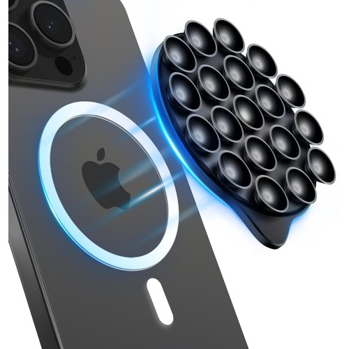 MagSuction 2.0 Silicone Suction Cup Phone Mount for MagSafe, Anti-Slip Hands-Free Phone Holder, Compatible with iPhone MagSafe Phone Case, Perfect for TikTok Videos and Selfies (Black)