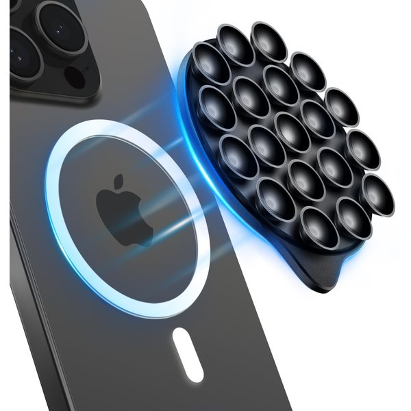 MagSuction 2.0 Silicone Suction Cup Phone Mount for MagSafe, Anti-Slip Hands-Free Phone Holder, Compatible with iPhone MagSafe Phone Case, Perfect for TikTok Videos and Selfies (Black)