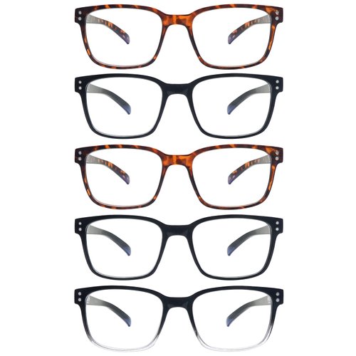 SIGVAN Blue Light Blocking Reading Glasses for Men Women Computer Spring Hinge Readers Square Frame Glasses 5 Packs (5 Mix, 3.0)