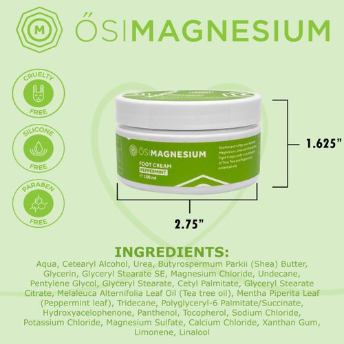 ŐSIMAGNESIUM Foot Cream- 3.38oz for dry, cracked heels and foot cramps