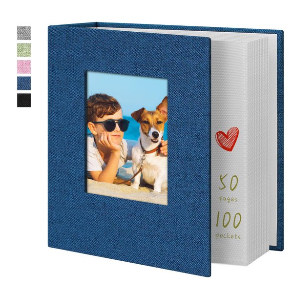 Yopih 4x6 Blue Linen Photo Album with 100 Pockets