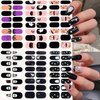 Halloween Cute Ghost Gel Nail Strips Halloween Nail Stickers Full Nail Wraps Pumpkins Cat Ghost Spider Nail Polish Strips Glitter Design Gel Nails Decals with 2 Piece Nail Files for Party Decor 6Pcs