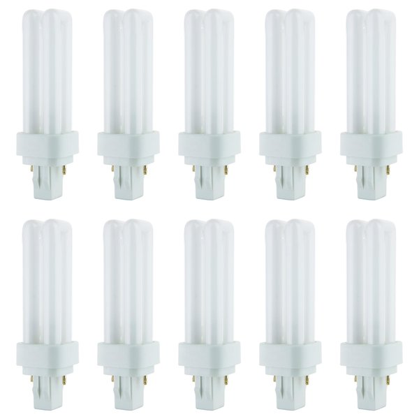 Sunlite 40543 PLD13/SP65K/10PK Double Twin Tube Compact Fluorescent Lamp, PLD 2-Pin, 13 Watts, 660 Lumens, 6500K Daylight, 2-Pin (GX23-2) Base, 10 Pack