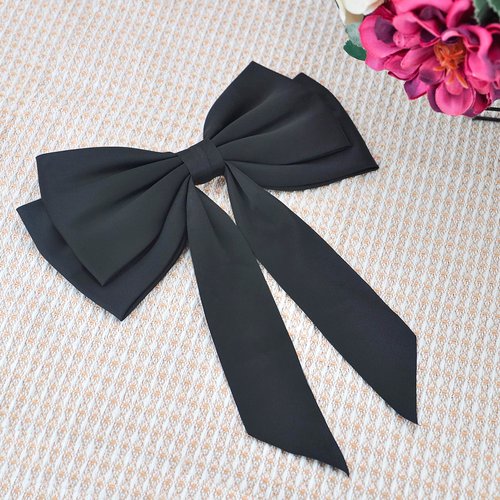 cvisay Big Hair Bow with 7.6 Inch Wide Design and 7.49 Inch Ribbon for Women，made with Soft and Silky Material，Ideal for Daily Wear, Holidays, Birthdays, and Travel -Black