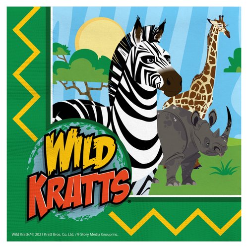Treasures Gifted Officially Licensed Wild Kratts Birthday Party Napkins - Pack of 48 Wild Kratts Napkins - Wild Kratts Party Supplies - Wild Kratts Birthday Party Supplies - Wild Kratts Decorations