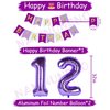 NANINUNENO 12th Birthday Decorations for Girls, Purple 12 Happy Birthday Balloons Supplies Including Purple Happy Birthday Banner, Purple 12 Number Balloons, Purple Pink Star Streamers, Hanging Swirls