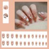 Hkanlre Blush Press on Nails Cute Coffin Medium Fake Nails Tips Full Cover Bling Cat Eyes False Nails for Women and Girls 24PCS