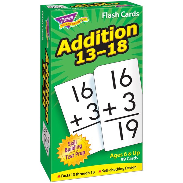 Trend Enterprises: Addition 13-18 Skill Drill Flash Cards, Exciting Way for Everyone to Learn, Self-Checking Design, Great for Skill Building and Test Prep, 99 Cards Included, Ages 6 and Up