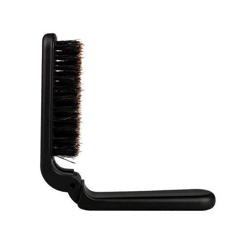 Travel Hair Brush Foldable Hairbrush Pocket-fit Mini Hairbrush Wild Boar Bristle Travel Hairbrush for Men, Women and Children Compact Finishing Hairbrush Dry and Wet Straight Curls (black)