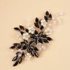 BERYUAN Wedding Pearls Crystal Rhinestone Hair Comb Pearls Crystal Flowers Bride Headpiece Black Crystal Pearls Wedding Hair Accessories Handmade Wedding Hairband for Wedding Women and Girls (black)