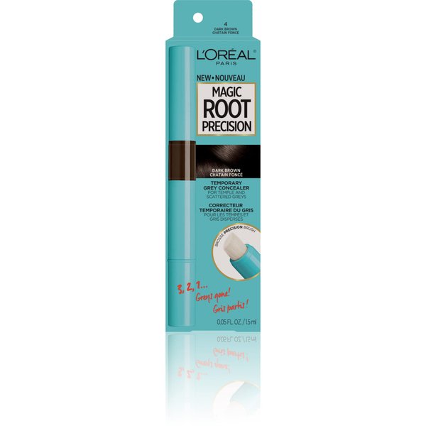 L'Oreal Paris Magic Root Precision Temporary Gray Hair Color Concealer Brush, 4 Dark Brown, 0.05 fl; oz.