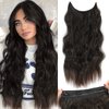 BUPPLER Halo Hair Extensions 20 Inch Invisible Wire Hair Extensions Adjustable Long Wavy Hair Extensions Synthetic Upgrade 4 Secure Clips in Hairpieces 20 Inch,Dark Brown