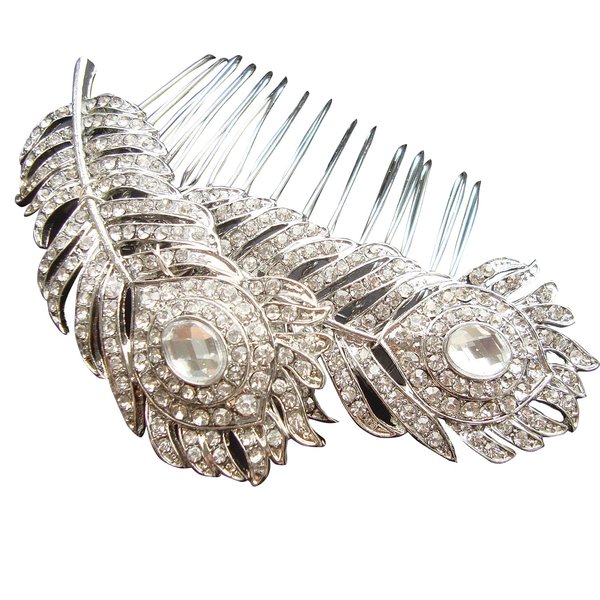 Feather Peacock Crystal Comb, Comb for Formal Occasion