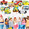 10 Pieces Transportation Birthday Party Decoration for Boys Car Balloons Ice Cream Cart School Bus Fire Truck Train Police Bulldozer Pickup Truck Truck Oval Balloons Foil Balloons